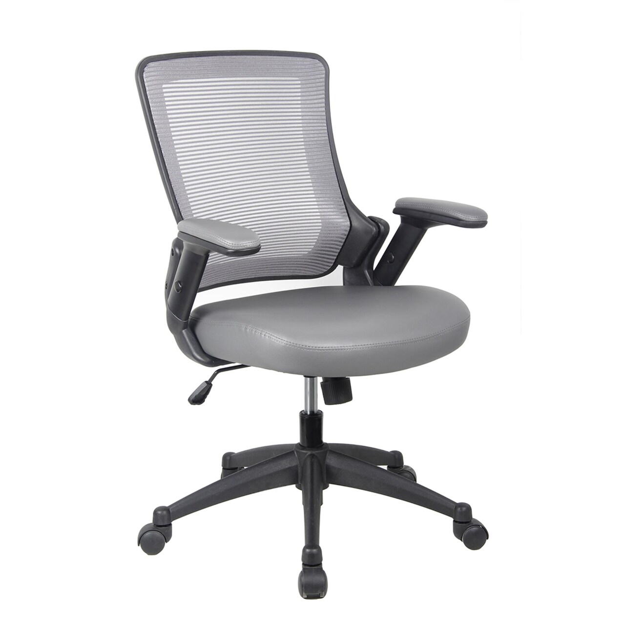 Techni Office Solutions 34" Gray and Black Mid-Back Mesh Task Office Chair with Height Adjustable Arms